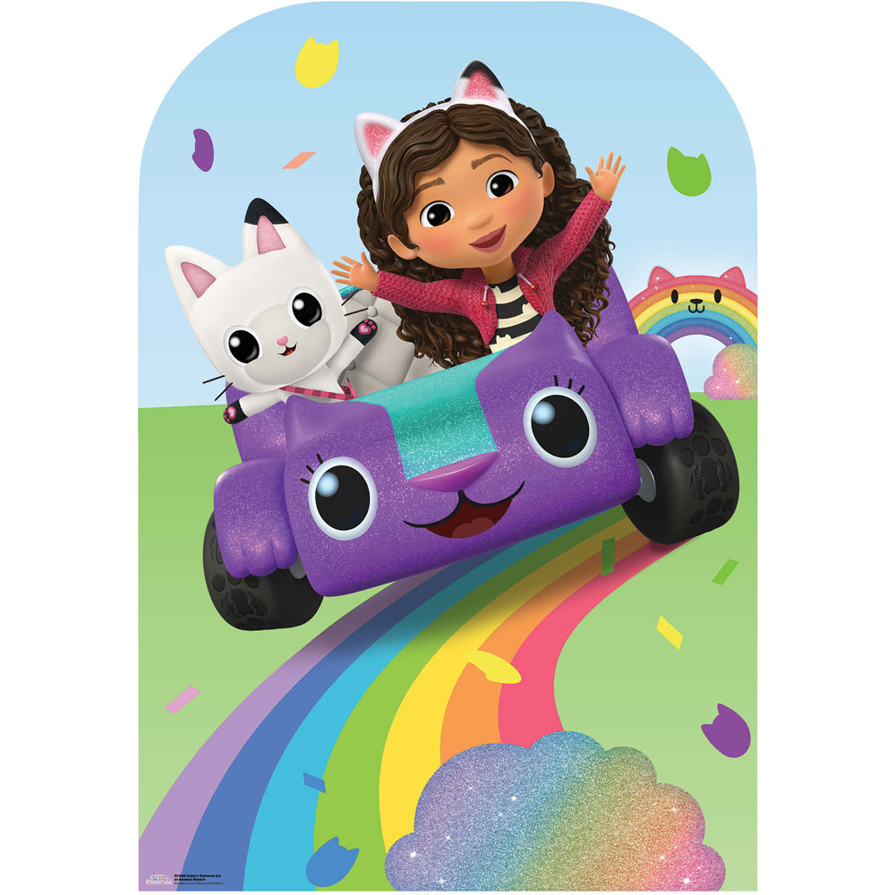 Star Cutouts Gabbys Dollhouse Car on Rainbow Stand In Cardboard Cutout 4.4ft Image 1
