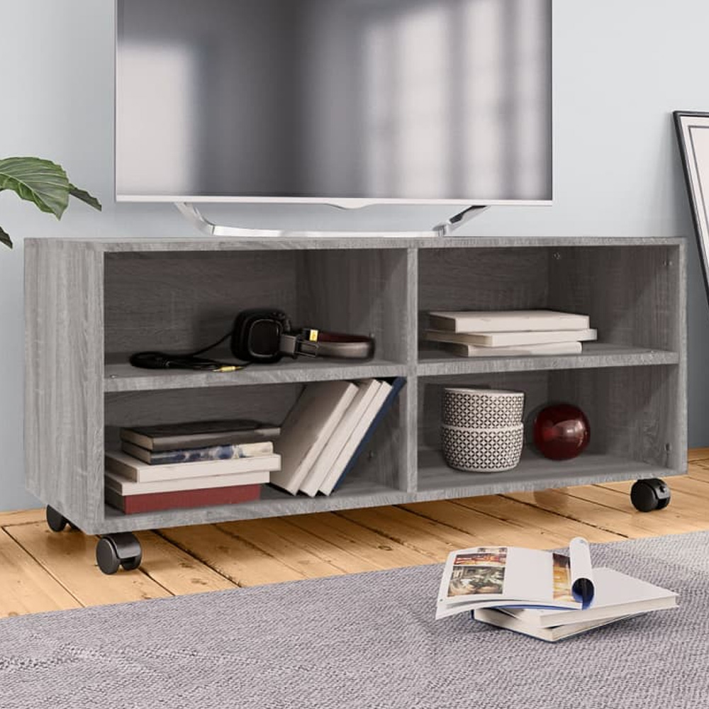 vidaXL 4 Shelf Grey Sonoma Rolling TV Cabinet Image 1