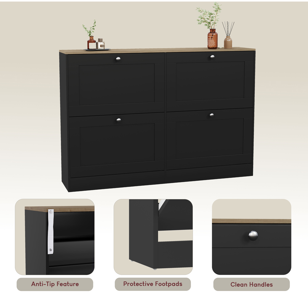 VIDA DESIGNS 4 Drawer Black and Oak Effect Shoe Cabinet Image 8