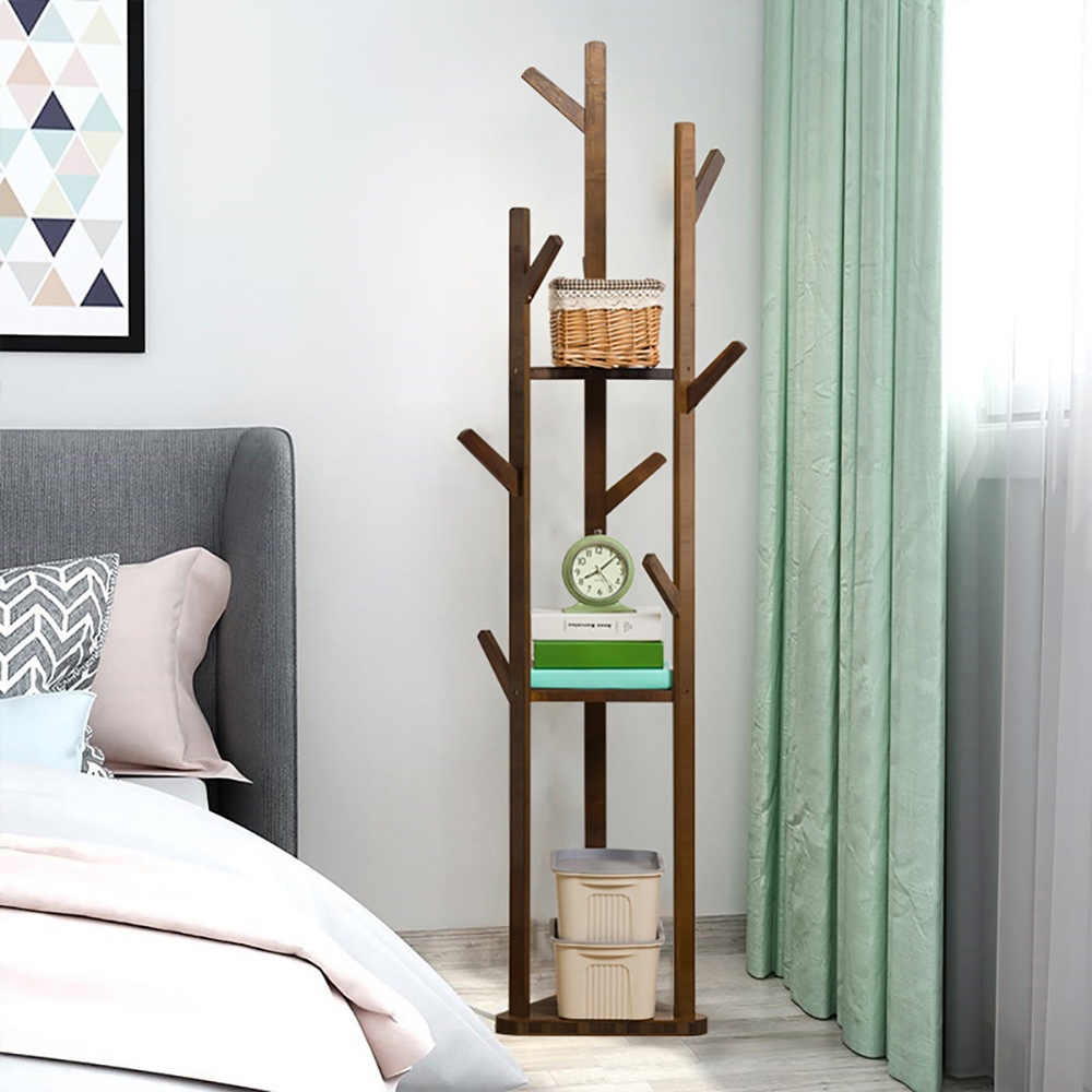 Living and Home 3 Tier Brown Coat Rack Stand with Shelves Image 5