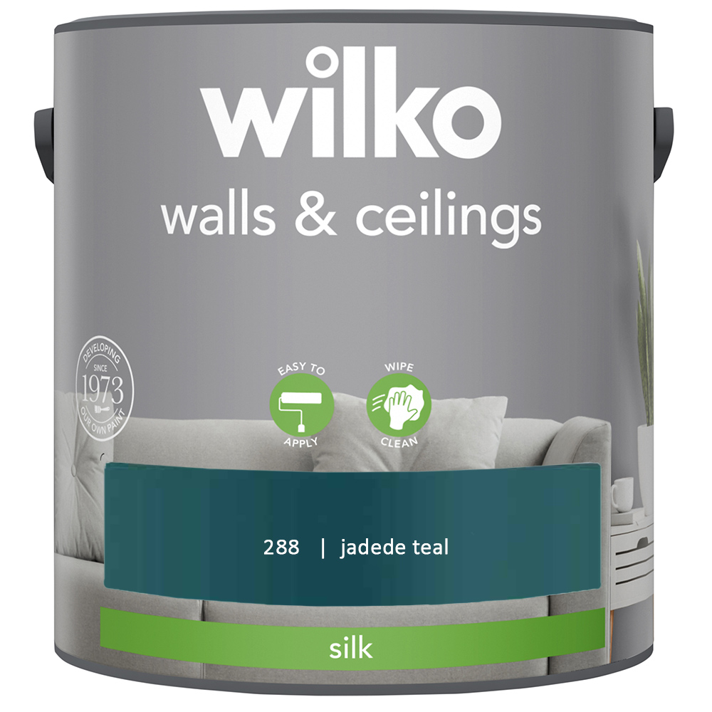 Wilko Walls & Ceilings Jaded Teal Silk Emulsion Paint 2.5L Image 2