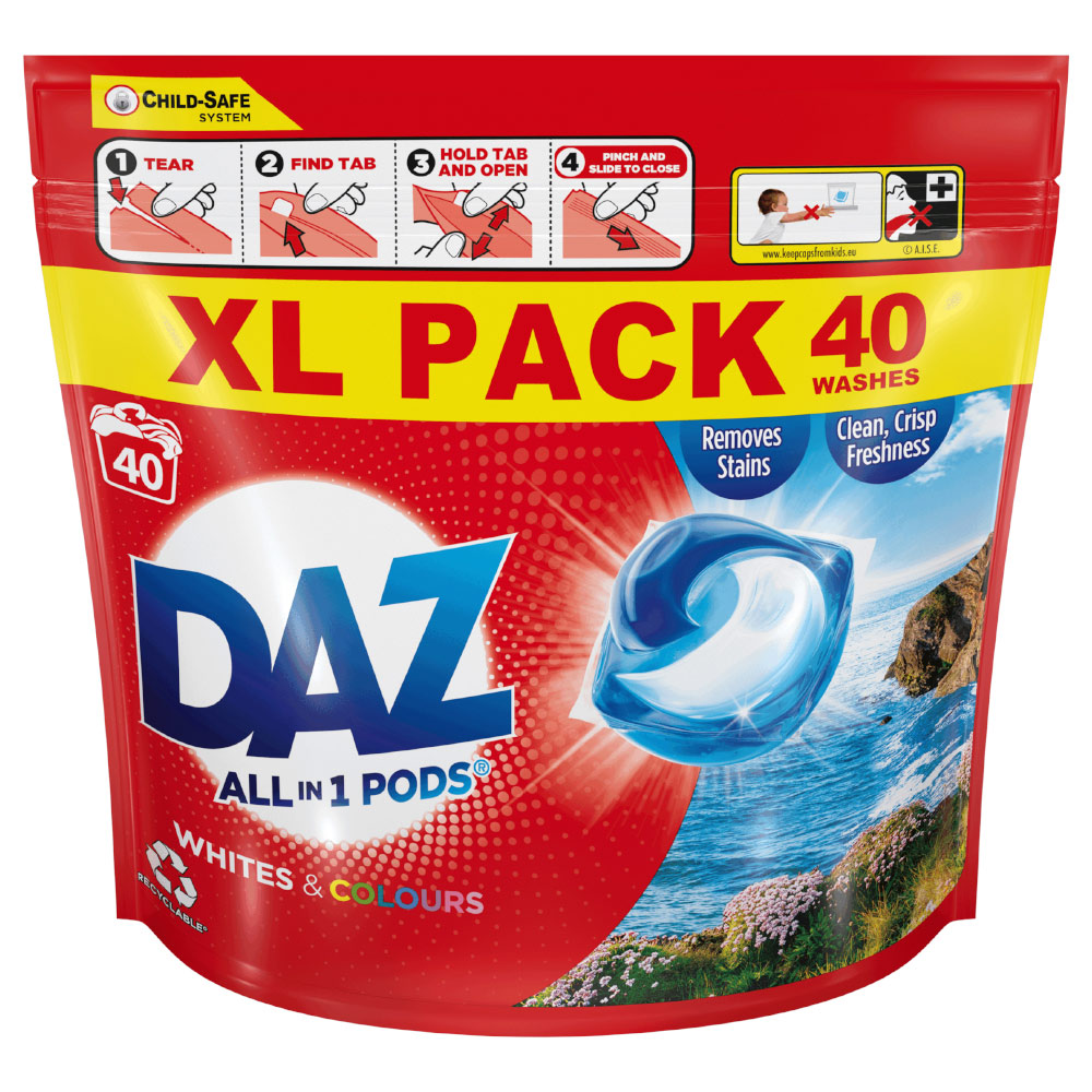 DAZ All in 1 Pods Whites and Colours Washing Liquid Capsules 40 Washes Image 2