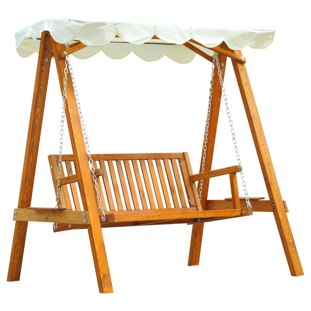 Outsunny Wooden 3 Seater Cream Swing Seat Image 2