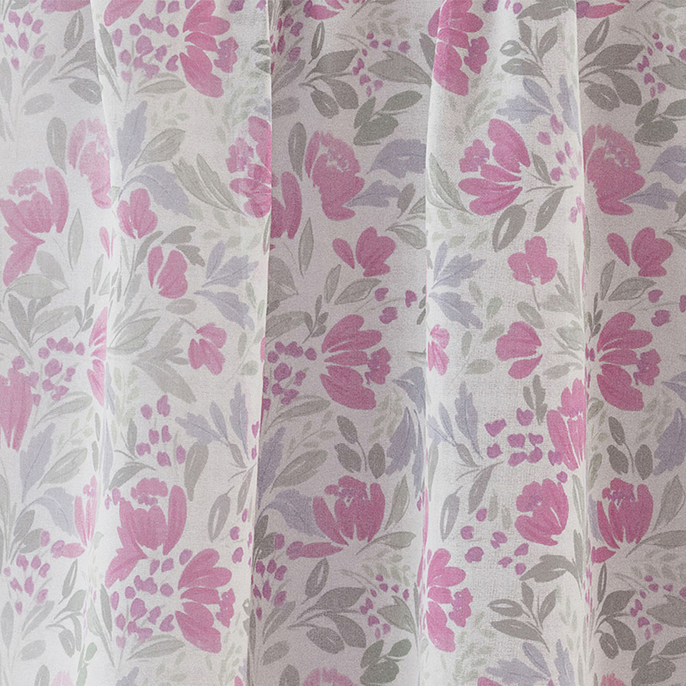Tyrone Textiles Mia Pink Floral Print Sheer Rod Pocket Voile Panel Curtains 140 x 183cm Image 3