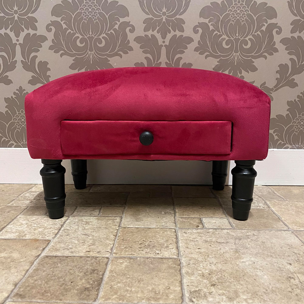 Acacia Home Single Drawer Red Velvet Footstool Image 4