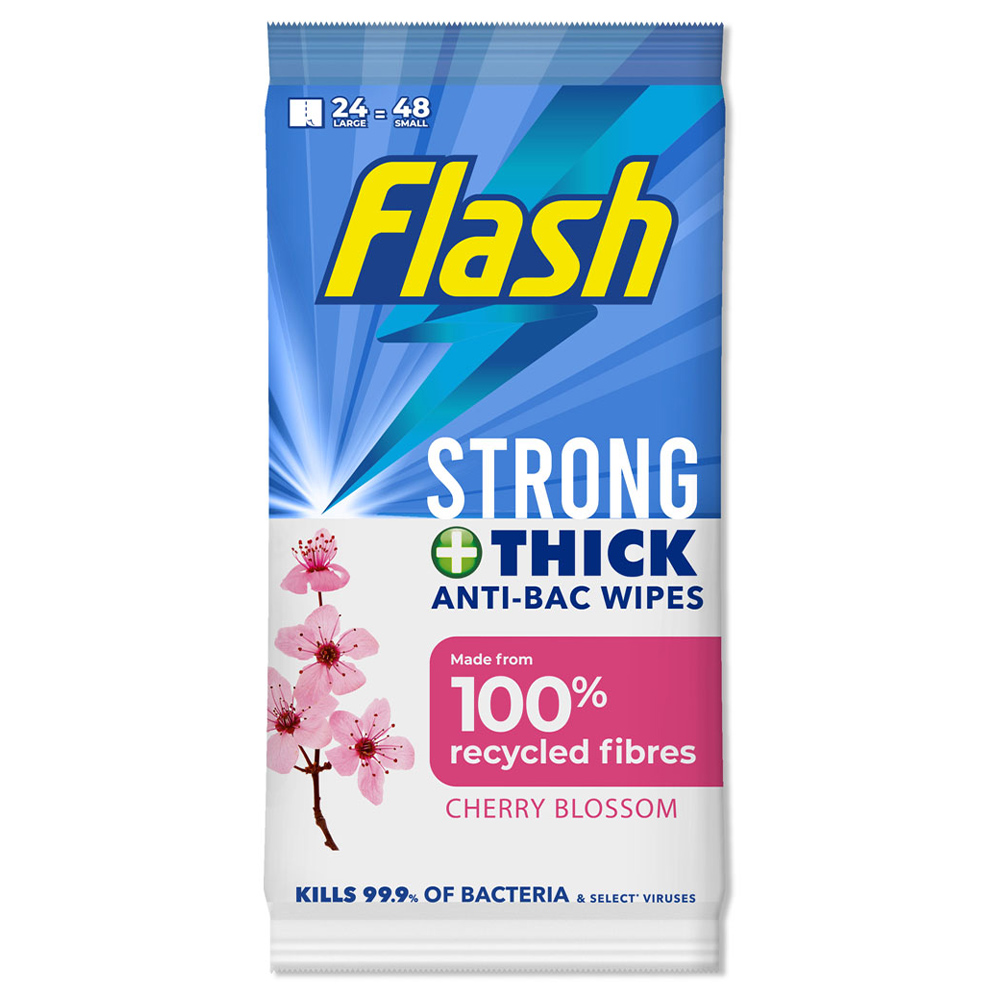 Flash Strong and Thick Cherry Blossom Antibacterial Wipes 24 Pack Image 1