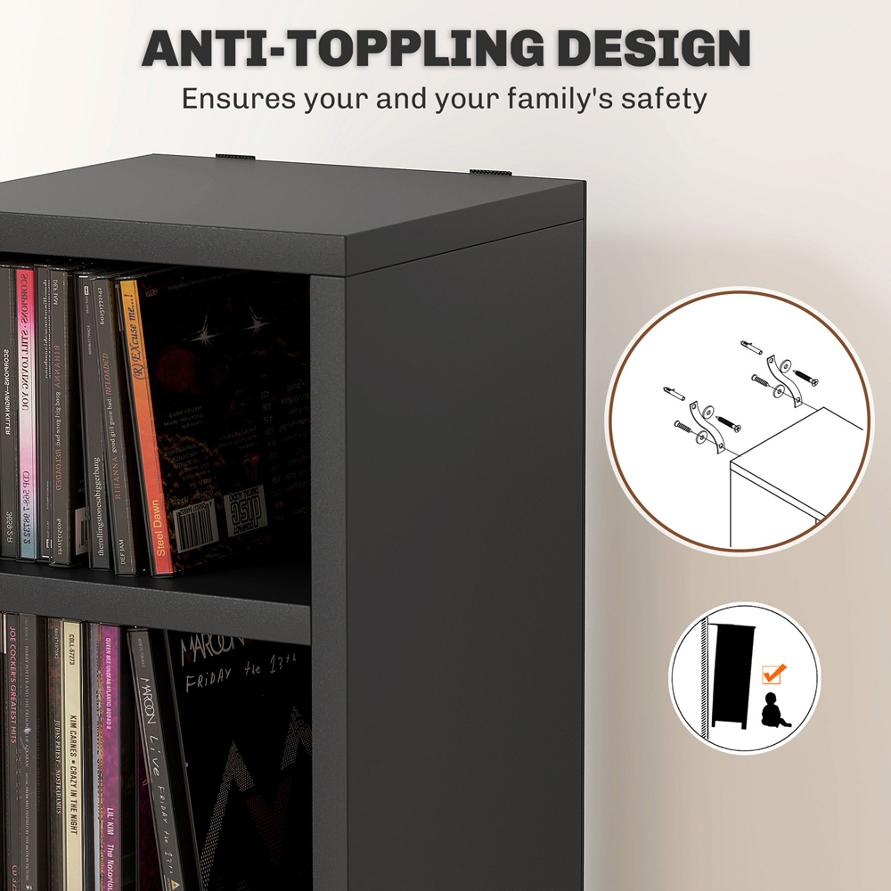 HOMCOM 204 CD Black Tall Bookshelf with Cubes Image 6