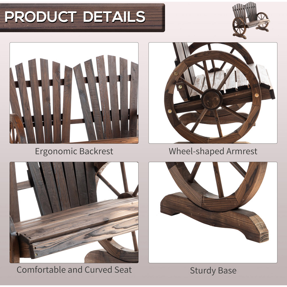 Outsunny Adirondack 2 Seater Carbonized Wooden Loveseat Bench Image 4