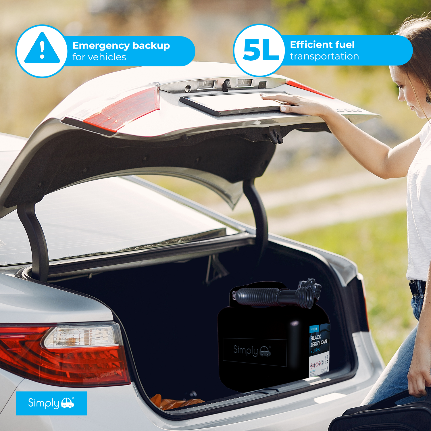 Simply Auto Plastic Fuel Can Black Image 3