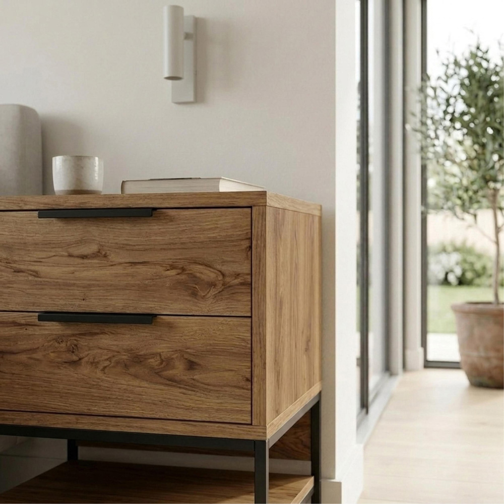 Decortie Mars 2 Drawer Single Shelf Deep Oud Bedside Table Image 3