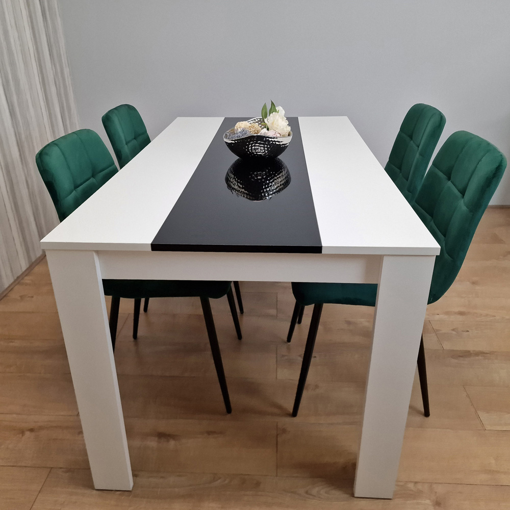 Portland Velvet and Wood 4 Seater Dining Set Green White and Black Image 3