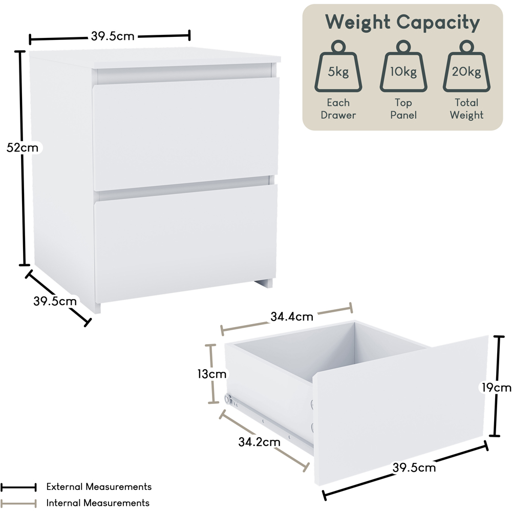 VIDA DESIGNS Denver 2 Drawer White Large Bedside Cabinet Set of 2 Image 7