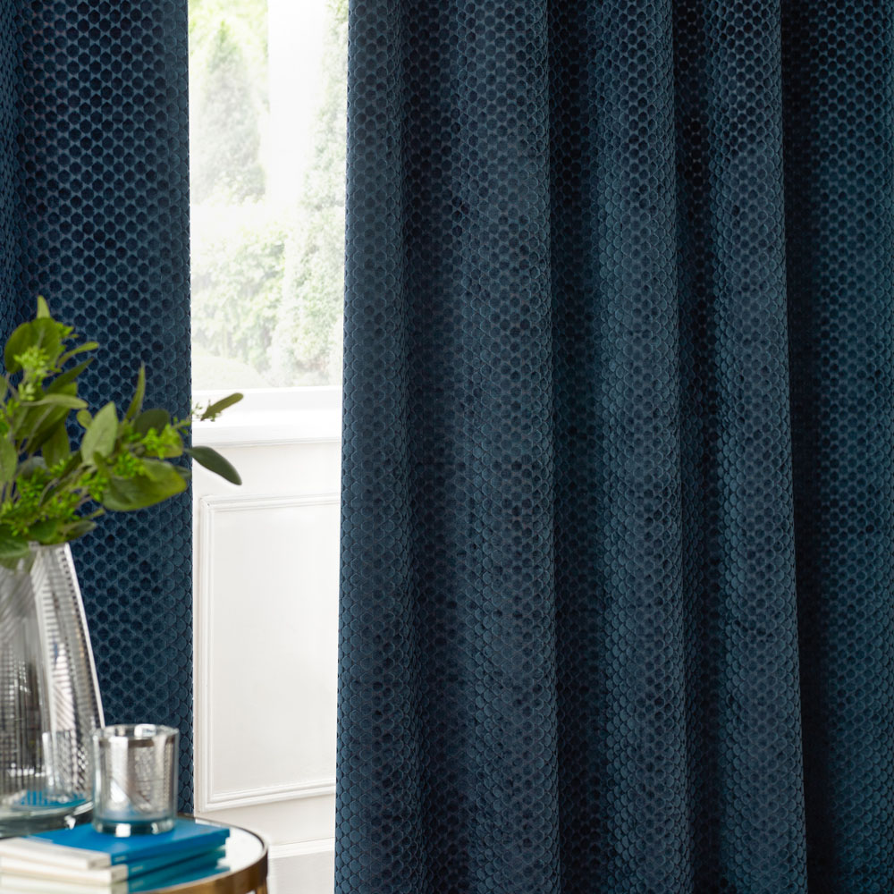 Paoletti Neptune Navy Fully Lined Velvet Eyelet Curtains 168 x 183cm Image 4