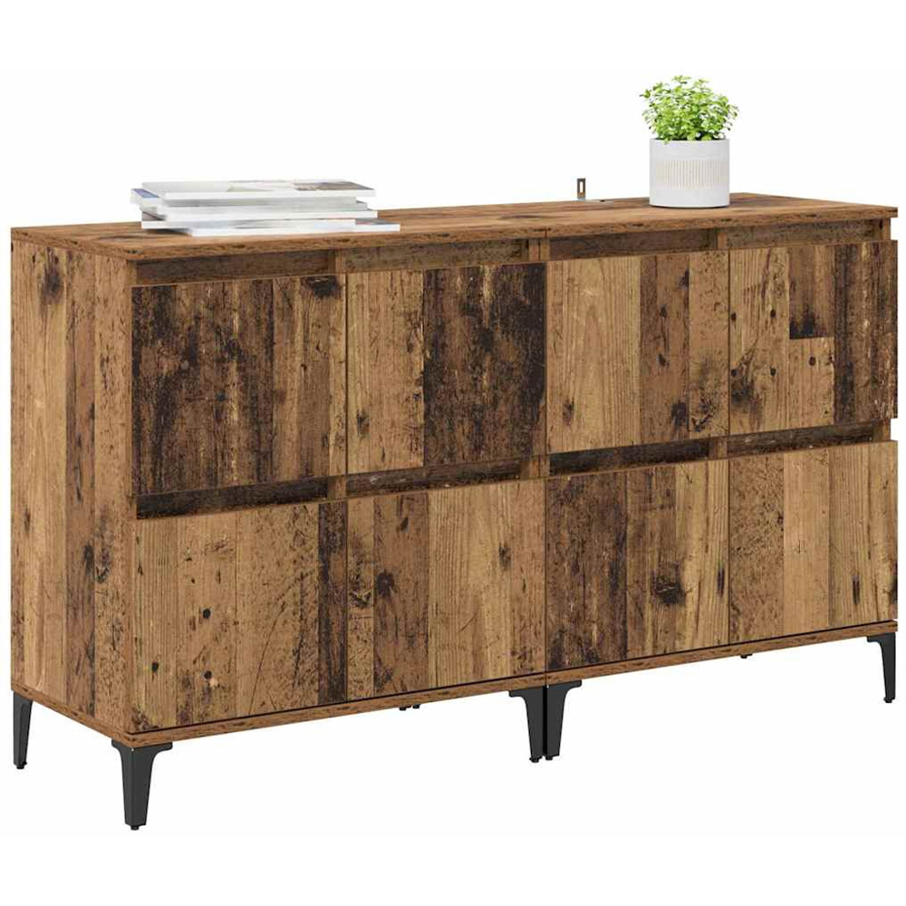 vidaXL 4 Door Old Wood Sideboard with Metal Legs Set of 2 Image 3