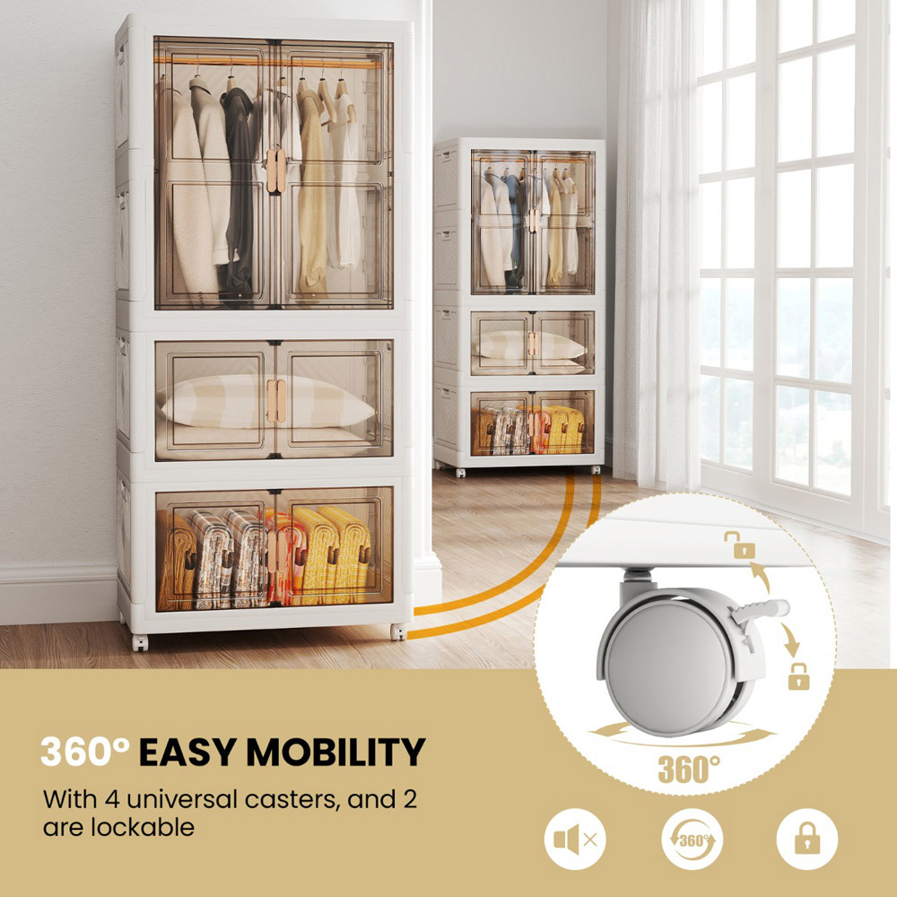 Costway 6 Door White Portable Plastic Wardrobe with Wheels Image 7