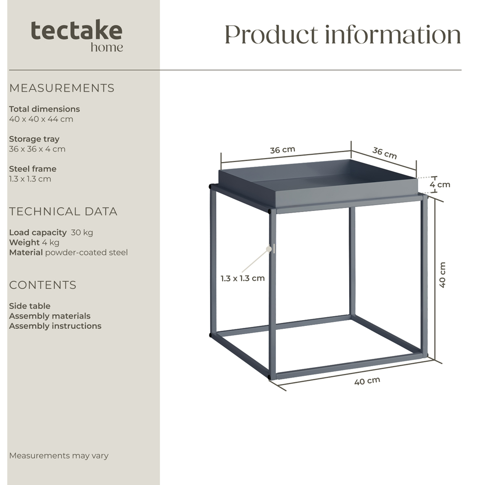 tectake Cambridge Single Shelf Dark Grey Bedside Table Image 8