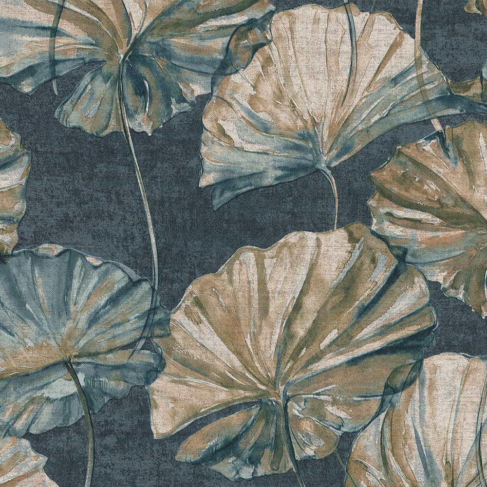 Grandeco Boutique Collection Water Lily Navy Wallpaper Image 1
