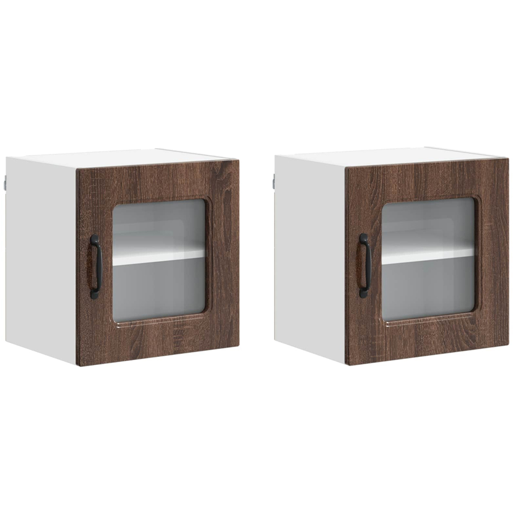 vidaXL Kalmar Single Glass Door Brown Oak Wall Mounted Kitchen Cabinet Set of 2 Image 2