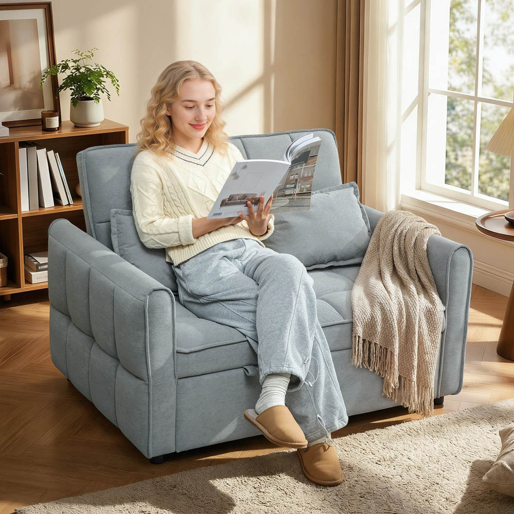 Portland 2 Seater Grey Pull Out Sofa Bed with Adjustable Backrest Image 3