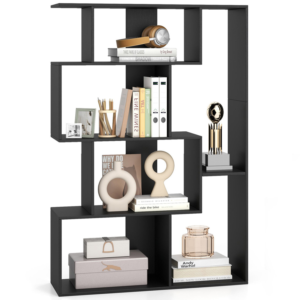 Costway 6 Shelf Black Geometric Bookshelf with Anti-tip Kits Image 2