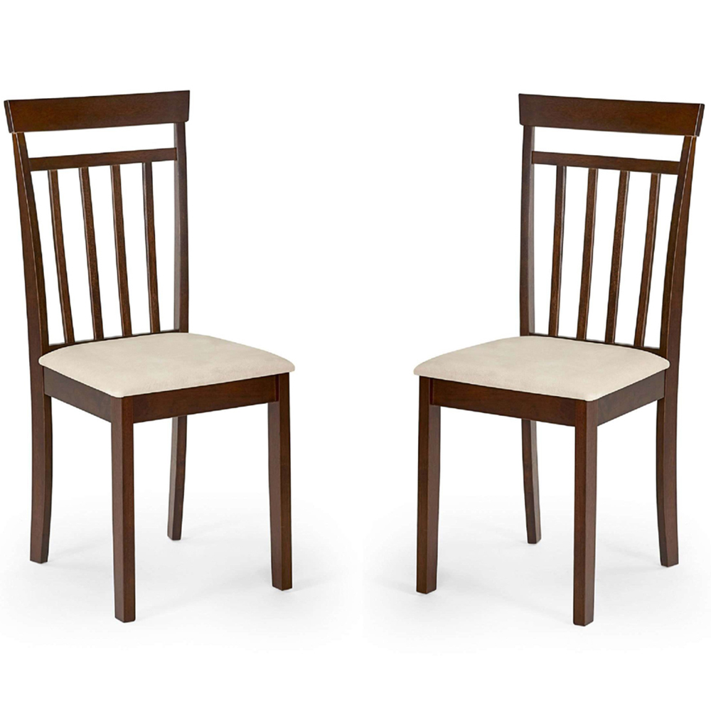 Julian Bowen Coast Set of 2 Walnut Effect Ivory Faux Suede Slatted Back Dining Chair Image 2