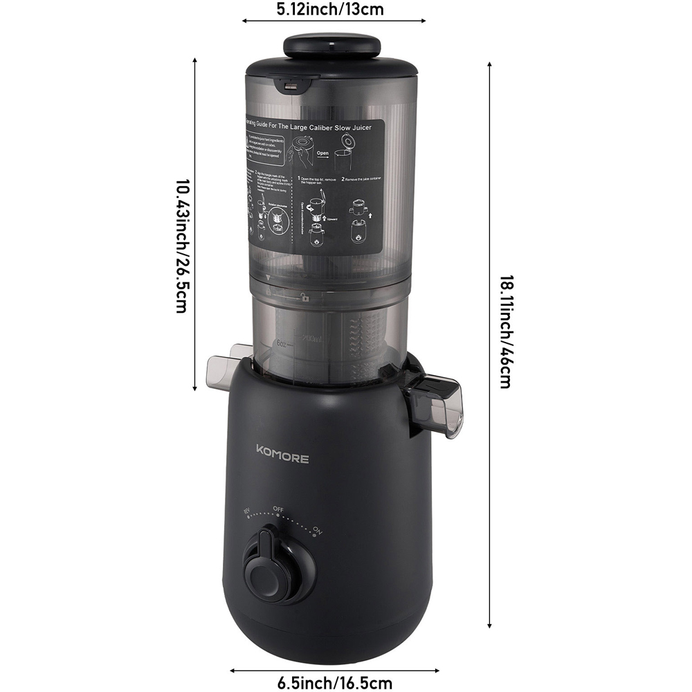 Komore EK090050 Black Slow Masticating Cold Press Juicer with 130mm Chute 200W Image 8