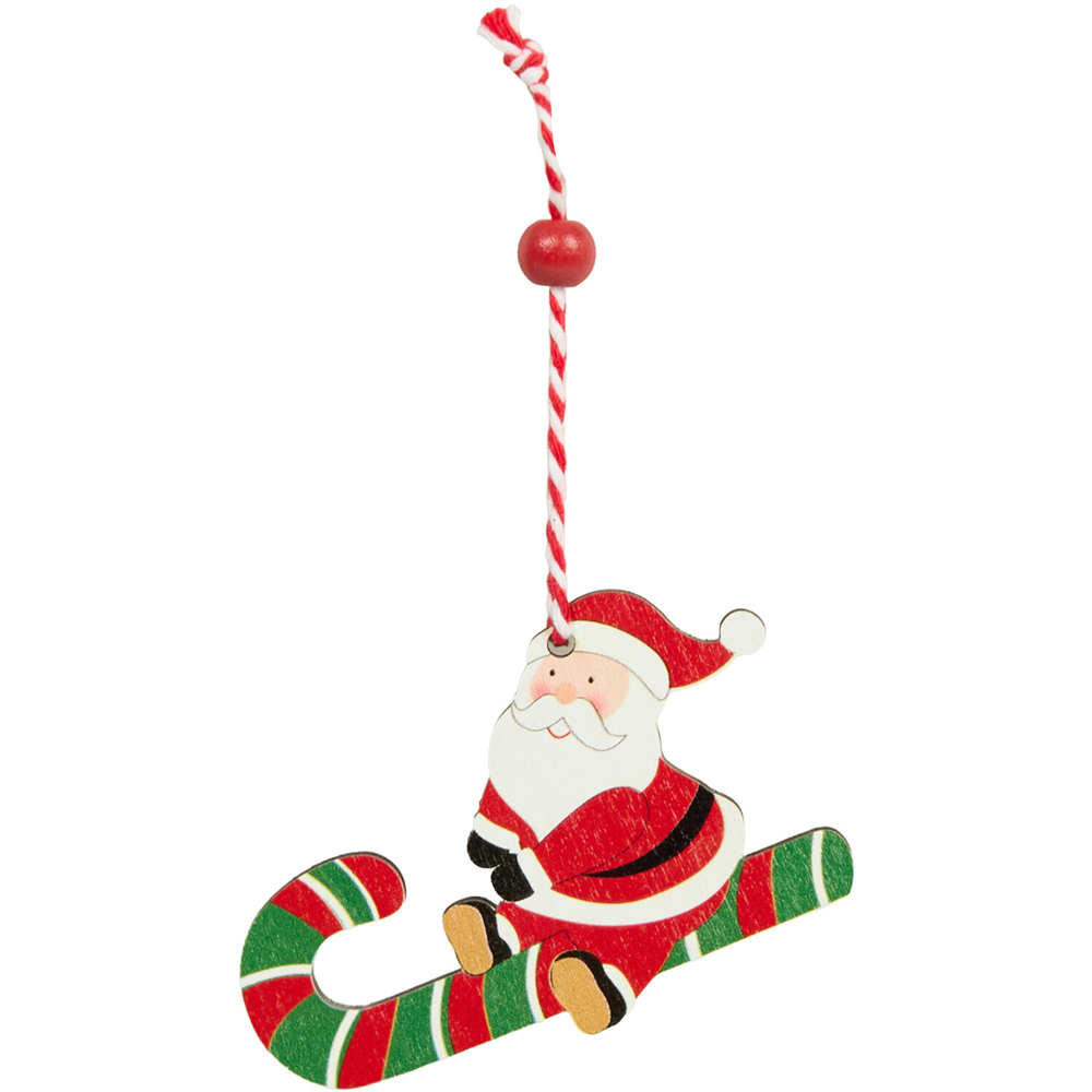 Set of 6 Wooden Santa Hanging Decorations Image 6