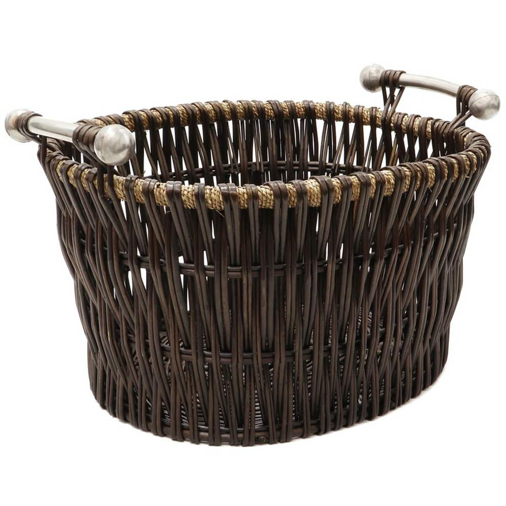 JVL Dark Willow Brown Log Basket with Metal Handles 35 x 55 x 44cm Image 1