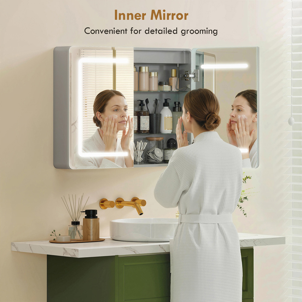 Portland LED Bathroom Mirror Cabinet with Double Sided Mirror 60 x 80cm Image 8
