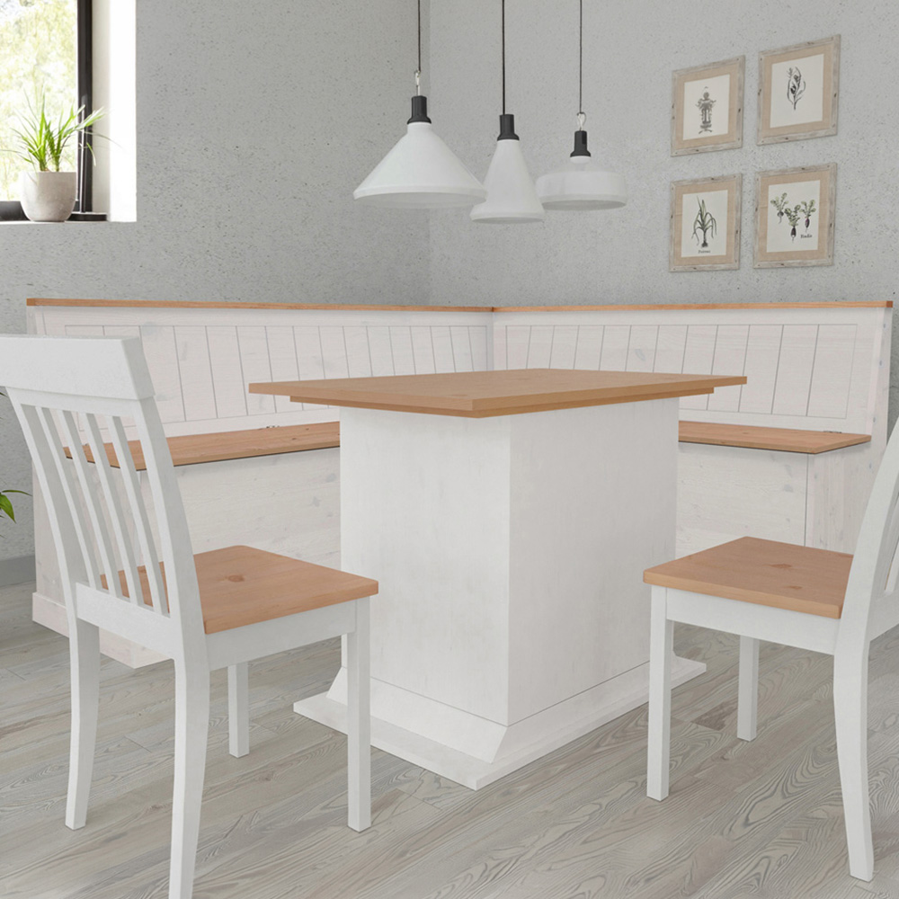 Loft24 Sara 4 Seater White Solid Pine Wood L-Shaped Corner Kitchen Bench Image 1