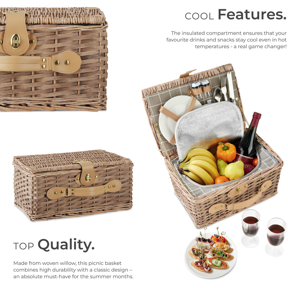 tectake Lange 2 Person Picnic Basket with Cooler Compartment and Accessories Image 3