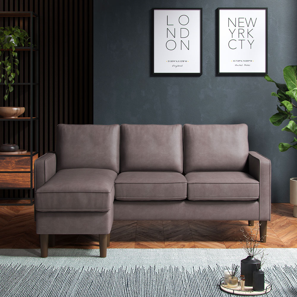 Bexhill 3 Seater Grey Faux Leather Reversible L Shaped Corner Sofa Image 7