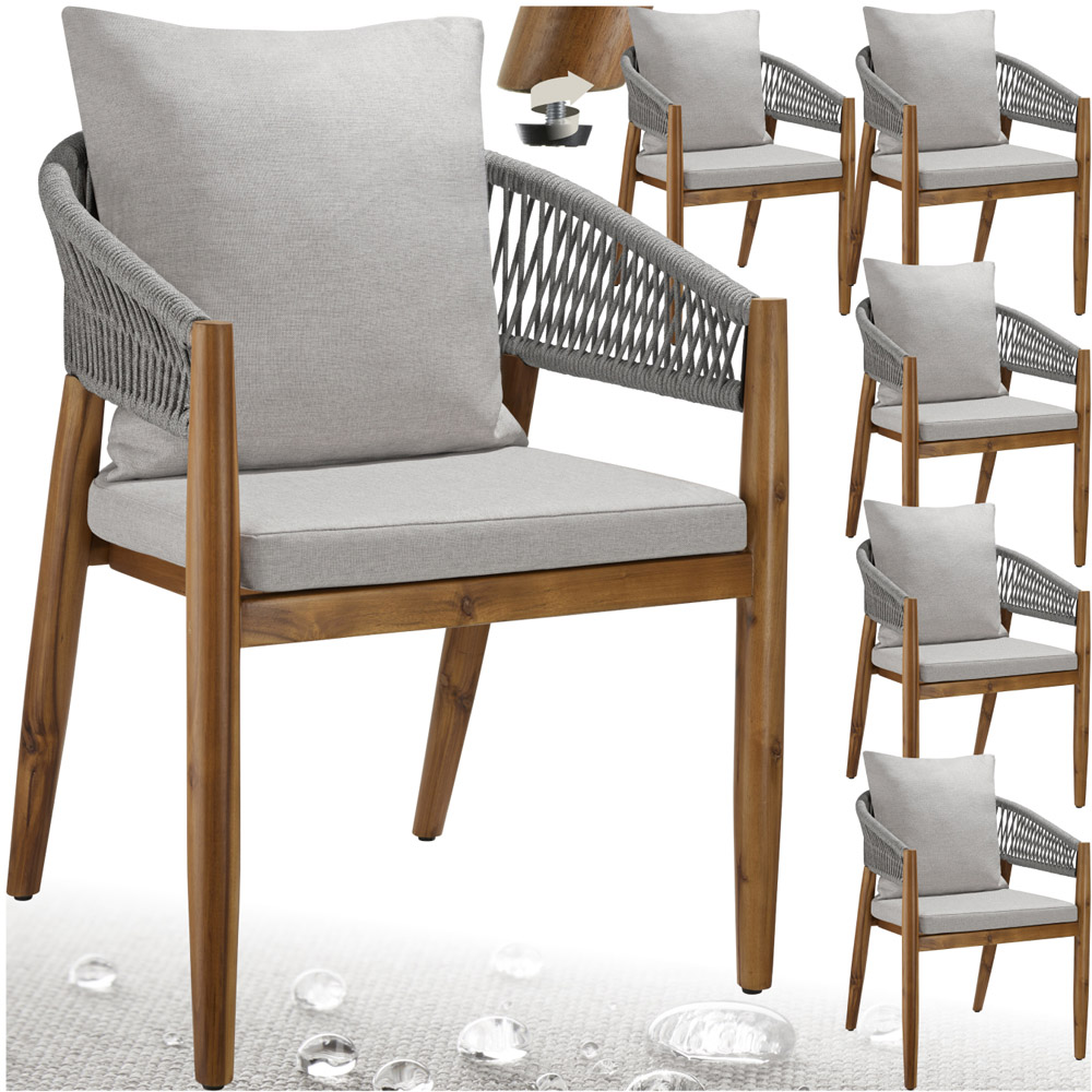 tectake Manacor Set of 6 Greige Rope Design Garden chair Image 2