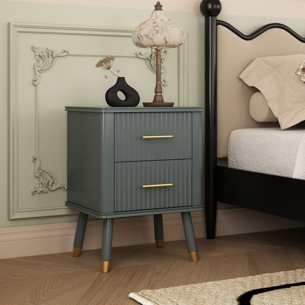 Cozzano 2 Drawer Grey Bedside Table Image 5