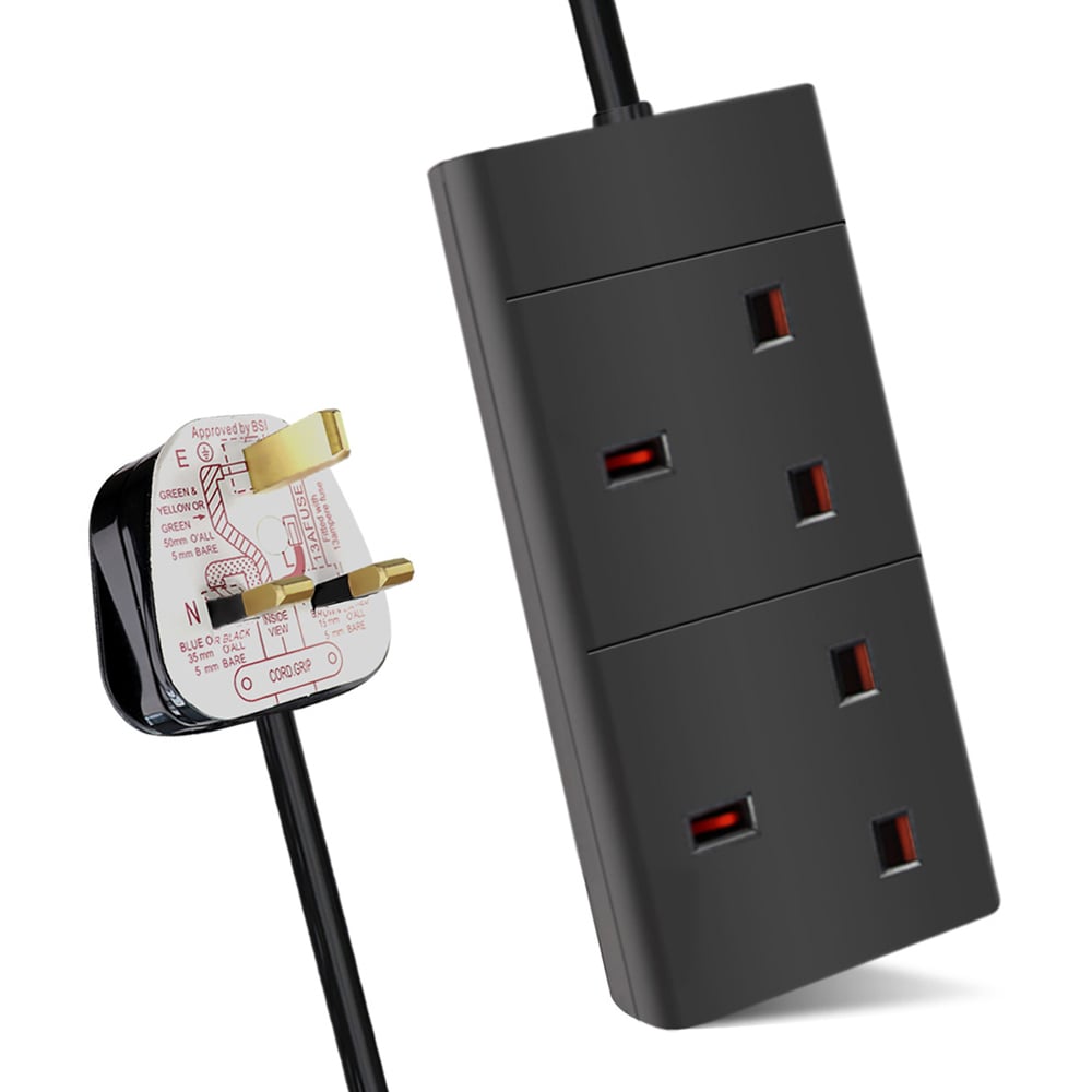 ExtraStar 2 Way Black 13A Extension Lead 3m Image 1