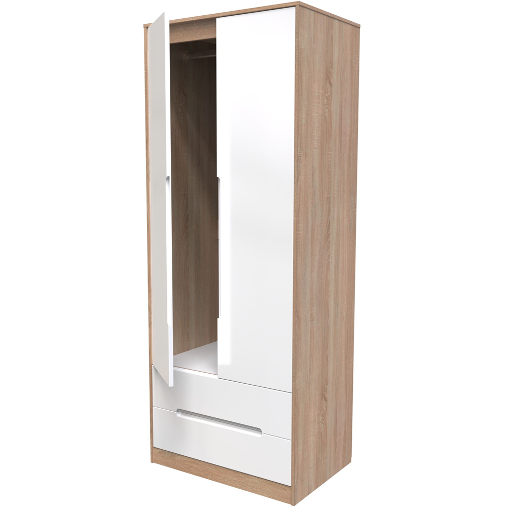 Crowndale Monaco 2 Door 2 Drawer White Gloss and Bardolino Oak Tall Wardrobe Ready Assembled Image 5