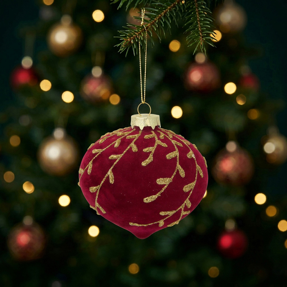 Flocked Detailed Glitter Onion Bauble Image 3