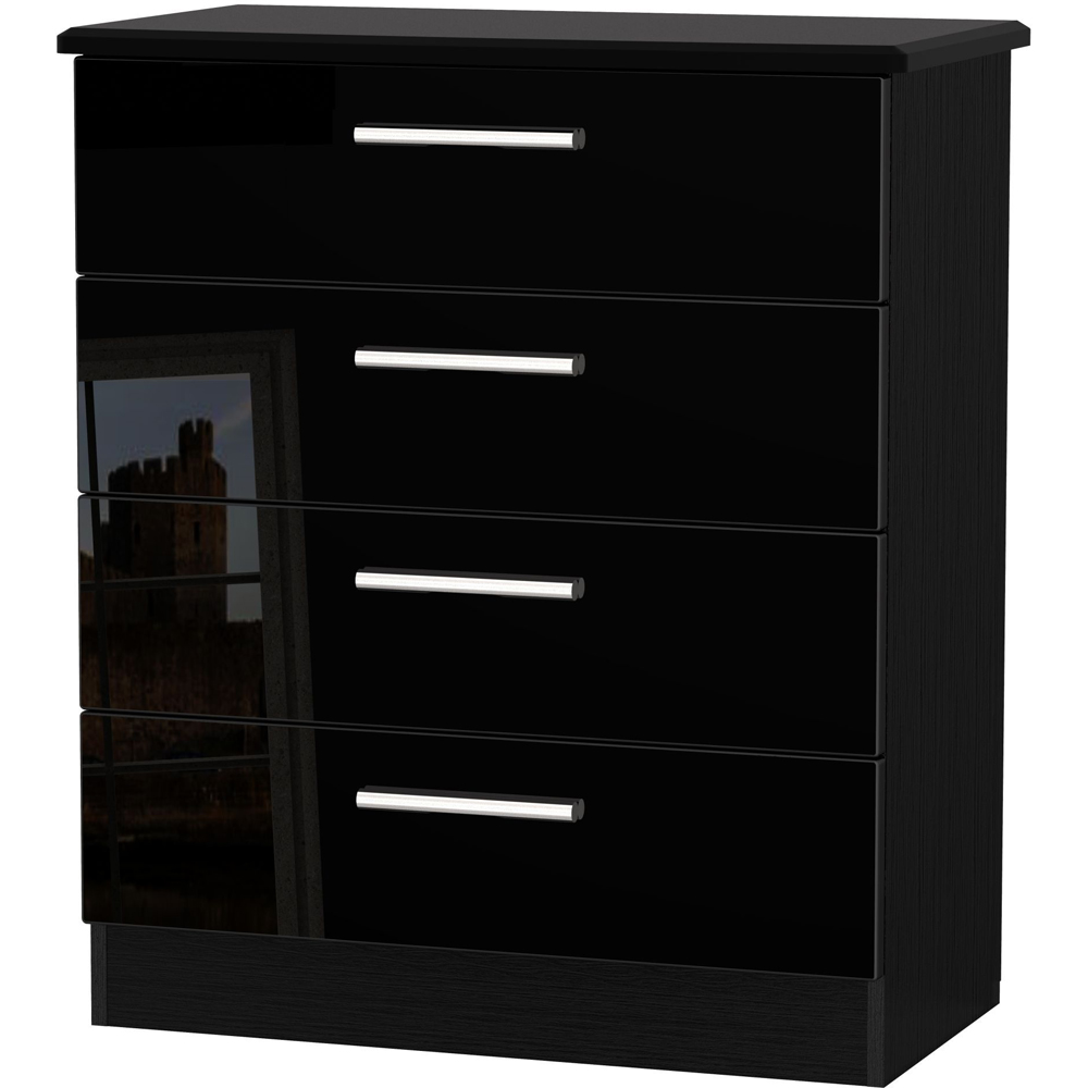 Crowndale Knightsbridge 4 Drawer Black Gloss and Black Chest of Drawers Ready Assembled Image 2