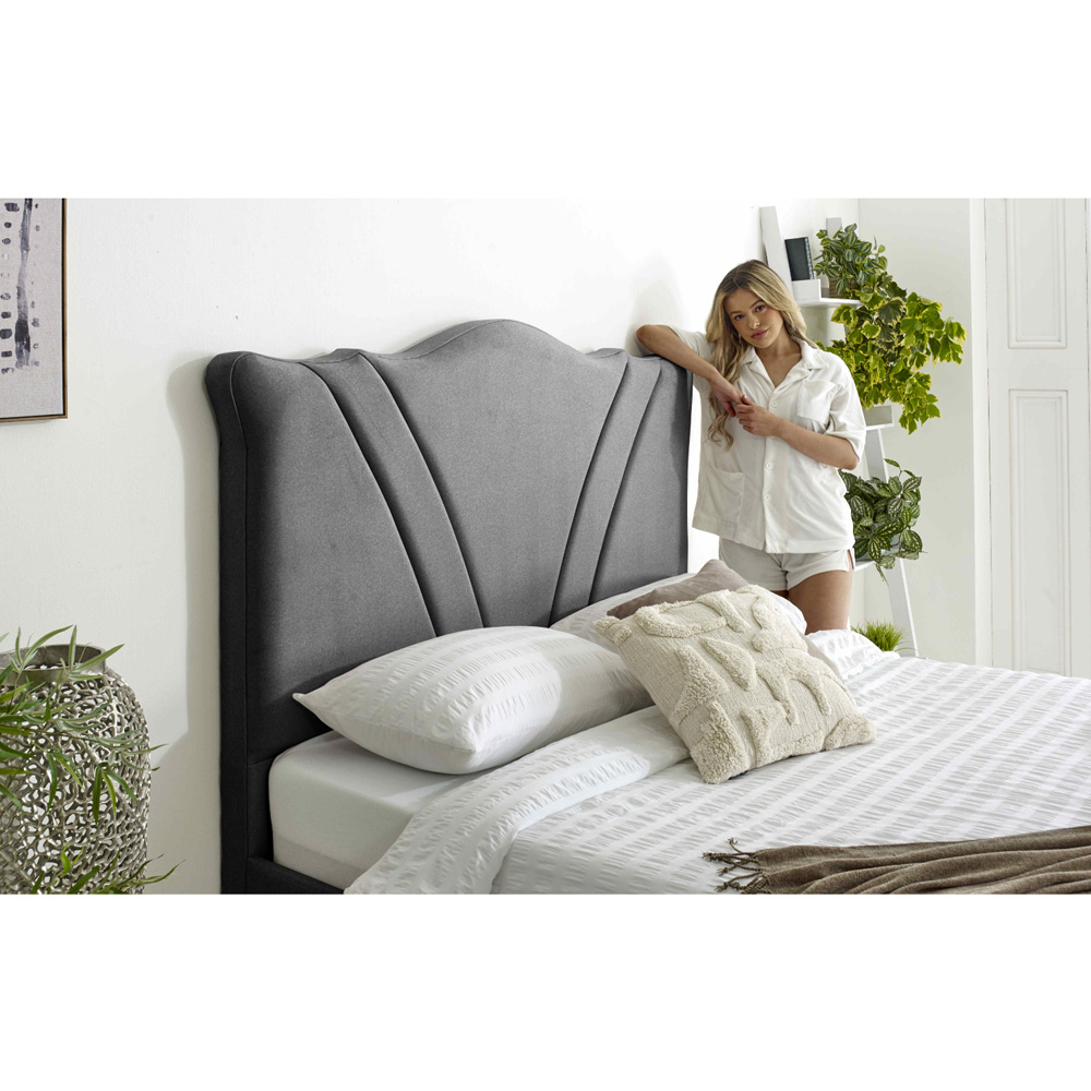 Eleganza Amaya King Size Steel Arlington Fabric Bed Frame with Curved Headboard Image 2