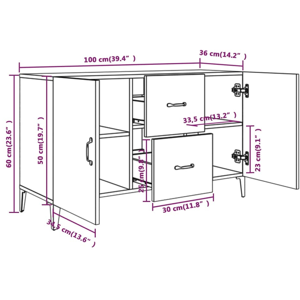 vidaXL 2 Door 2 Drawer White Sideboard Image 9