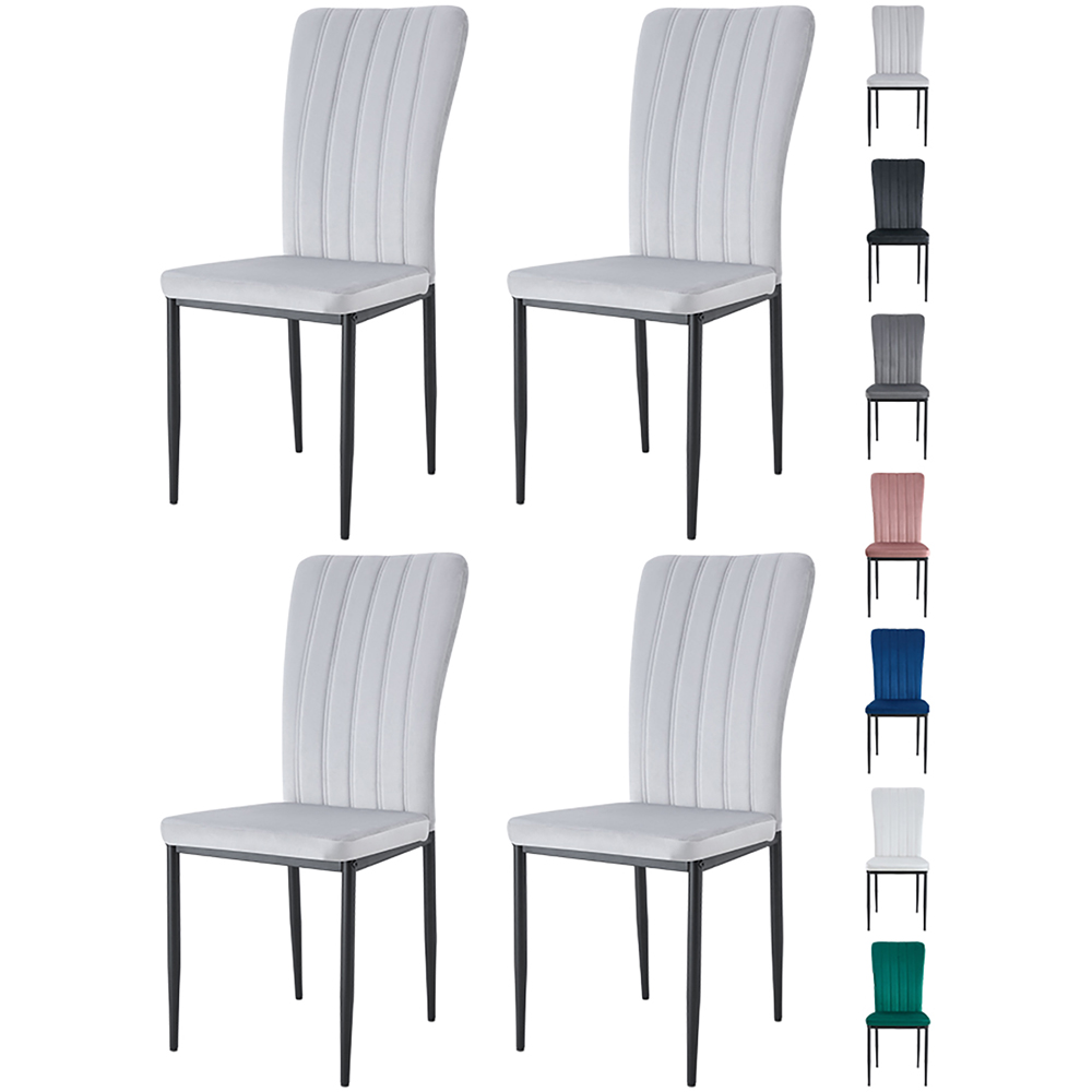 Elle Set of 4 Light Grey Velvet Effect Plush Padded Upholstered Dining Chair Image 8