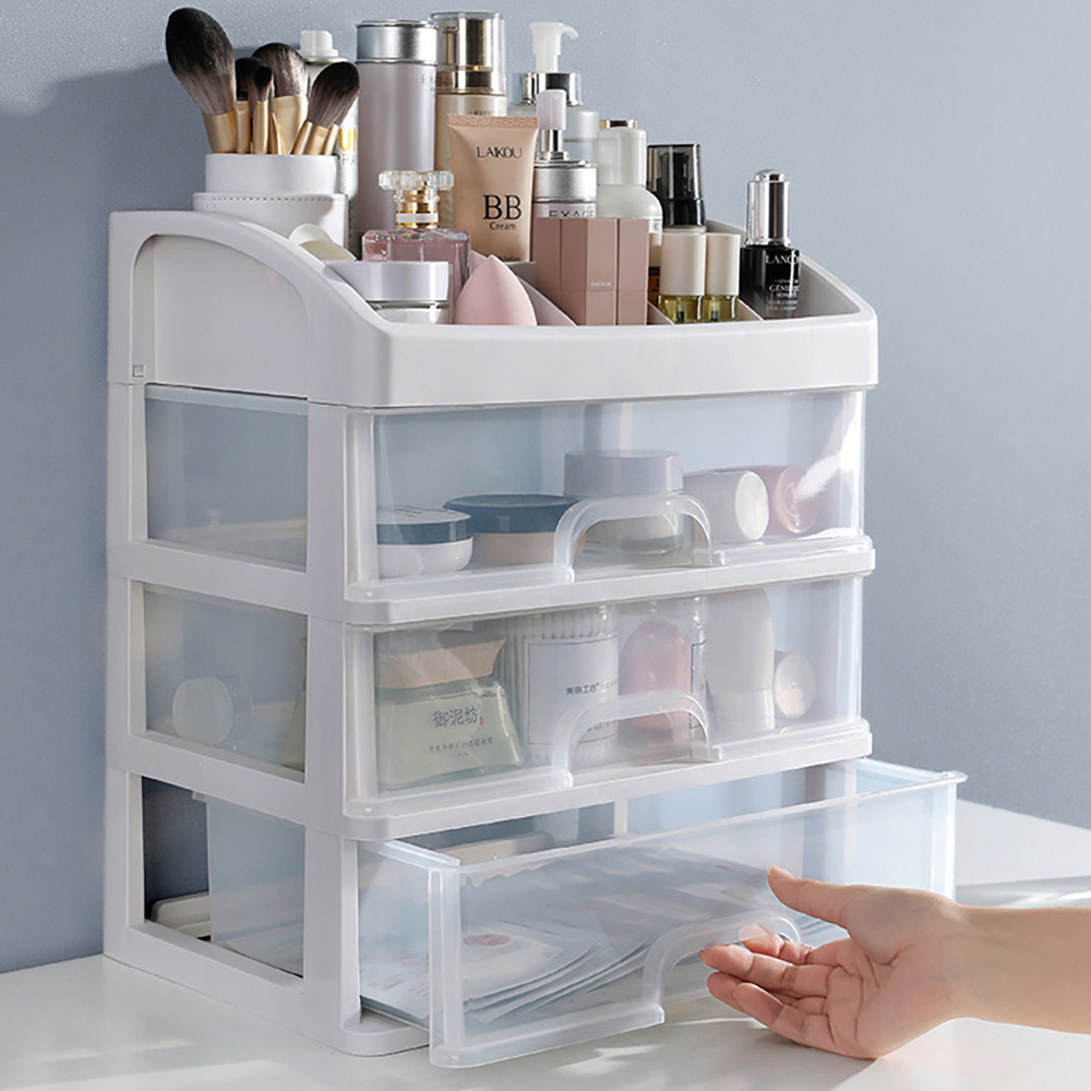 Living and Home White 3 Drawers Plastic Makeup Organiser Image 2