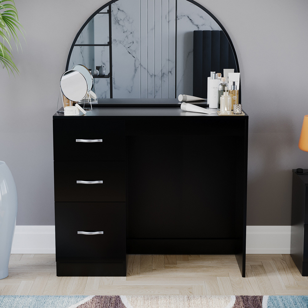 VIDA DESIGNS Riano 3 Drawer Black Dressing Table Image 7