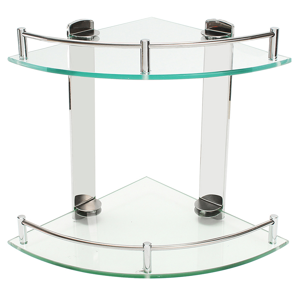 Living And Home WH0660 Tempered Glass Stainless Steel Corner Shelf Rack 2-Tier Image 1