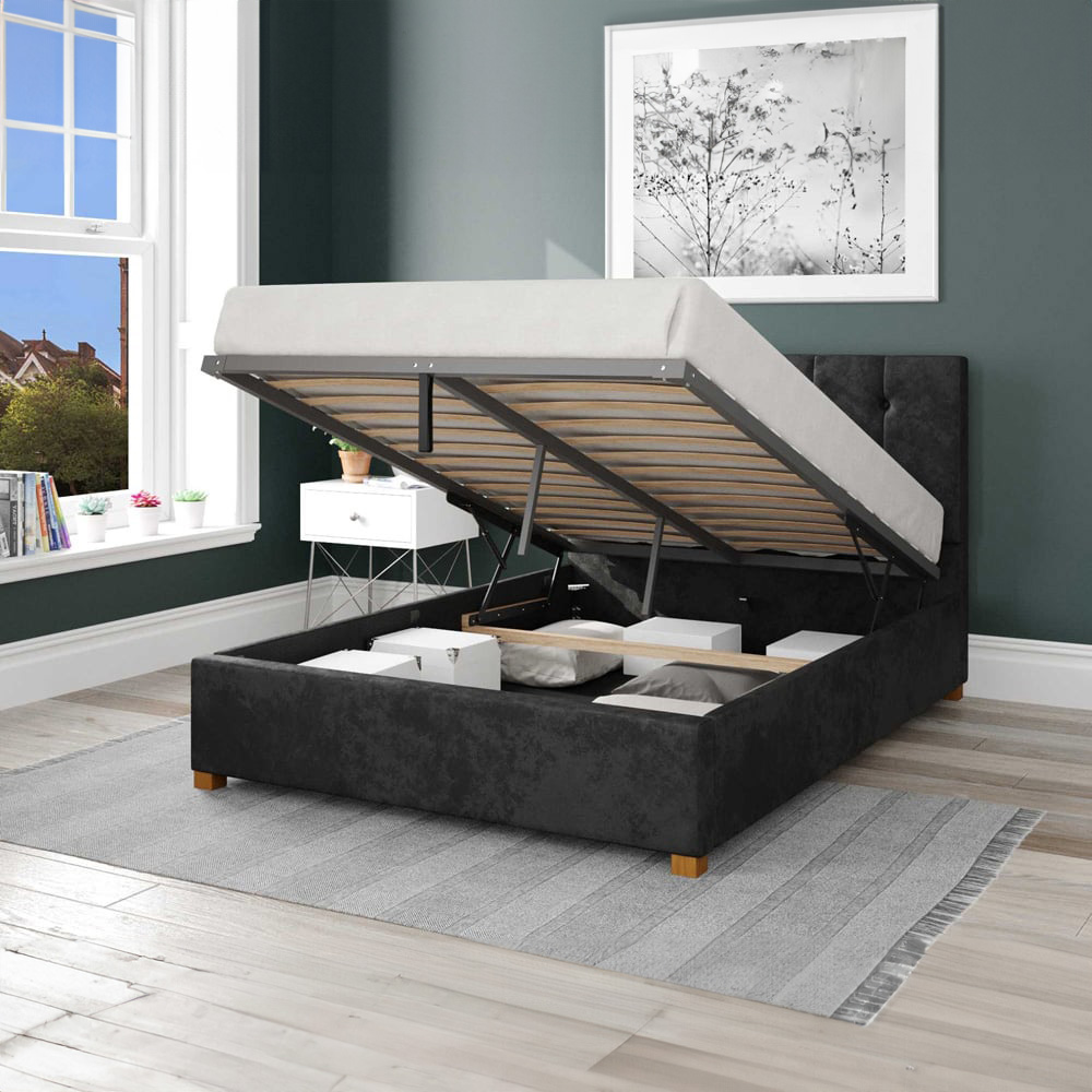 Aspire Hepburn King Size Black Mirazzi Velvet Ottoman Bed Image 2