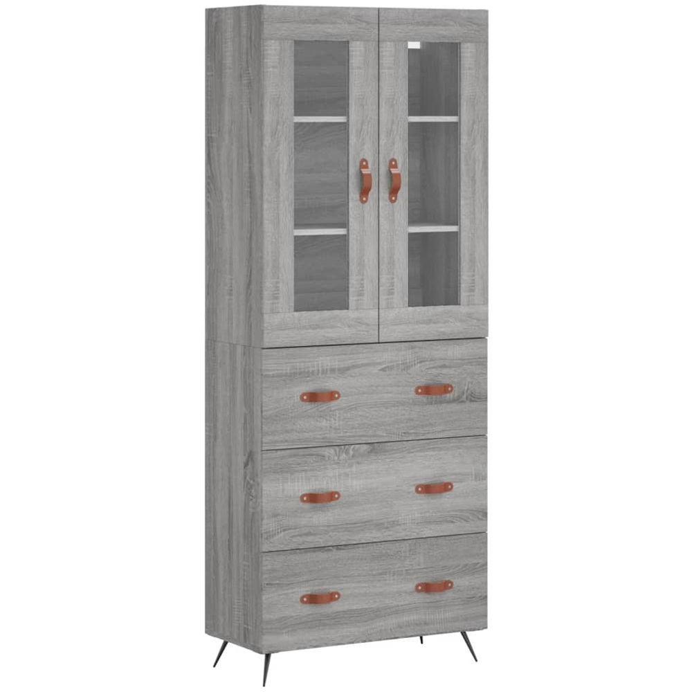 vidaXL 2 Glass Door 3 Drawer Grey Sonoma Highboard Image 2