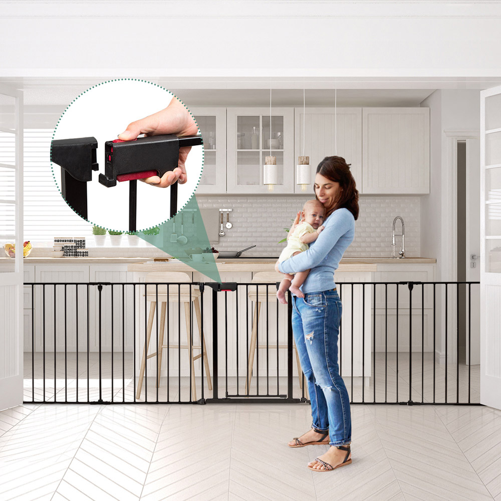 Costway 6 Panel Black Baby Pet Safety Playpen with Walk Through Door Image 3