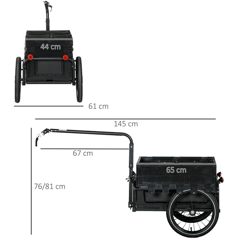 HOMCOM Black Bicycle Trailer with 65L Foldable Storage Box and Pneumatic Tyres Image 9