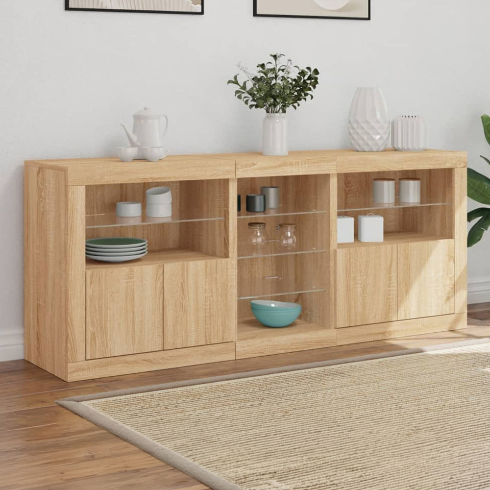 vidaXL 4 Door 8 Shelf Sonoma Oak LED Sideboard 3 Piece Image 1