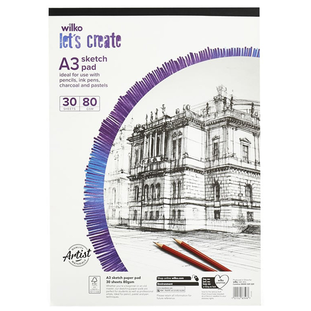 Wilko Let's Create A3 Sketch Pad 80gsm 30 Sheets Case of 16 Image 2